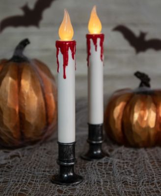 LED Dripping Blood Halloween Taper Candles with Timer, Set of 2