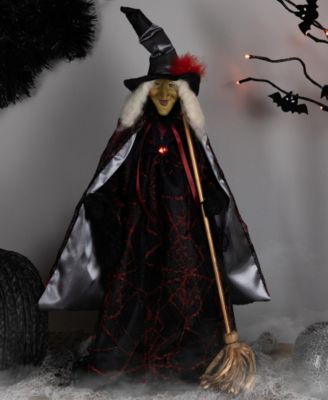 18" Victorian Style Witch with Broom Halloween Figure