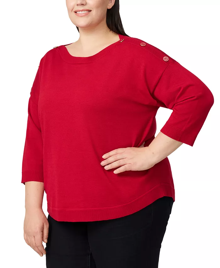 Plus Size Button-Trim Drop-Shoulder Sweater - thumbnail 7
