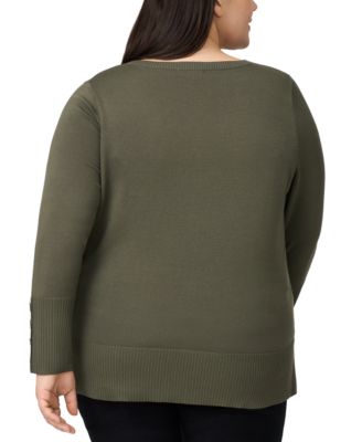 Plus Size Button-Cuff Boat-Beck Sweater