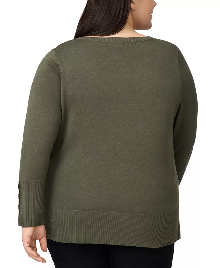 Plus Size Button-Cuff Boat-Beck Sweater - thumbnail 6