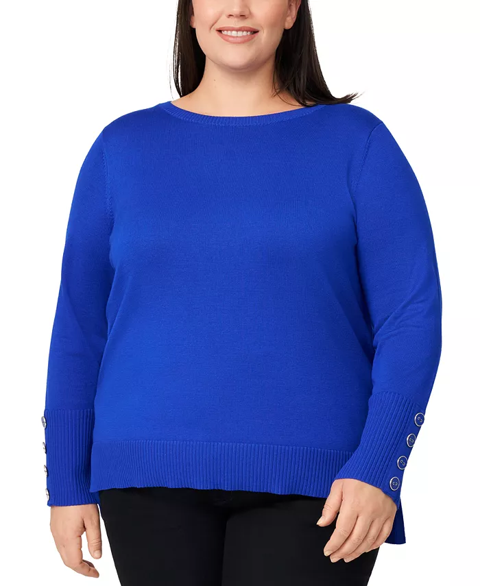 Plus Size Button-Cuff Boat-Beck Sweater - thumbnail 9