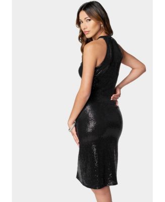 Women's Mock Neck Disco Dot Midi Dress