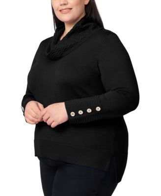 Plus Size Ribbed-Hem Cowl-Neck Sweater