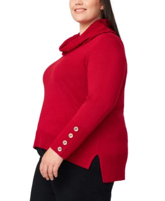 Plus Size Ribbed-Hem Cowl-Neck Sweater