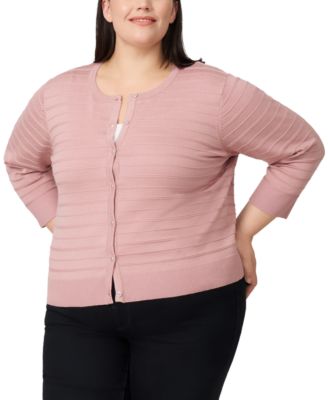Melissa Paige - Plus Size Textured Stripe Cardigan Sweater
