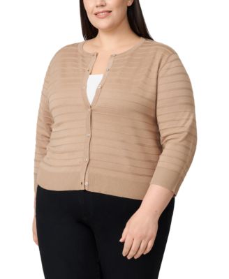 Melissa Paige - Plus Size Textured Stripe Cardigan Sweater