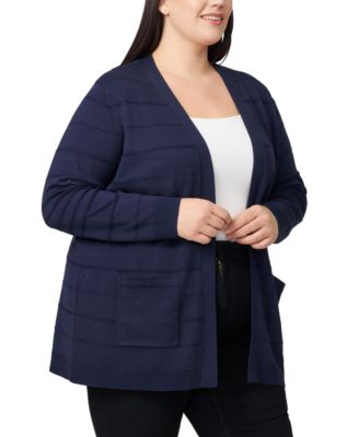 Plus Size Textured Stripe Cardigan Sweater