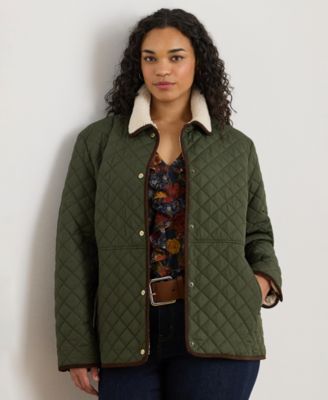 Plus Size Faux-Sherpa-Collar Quilted Coat