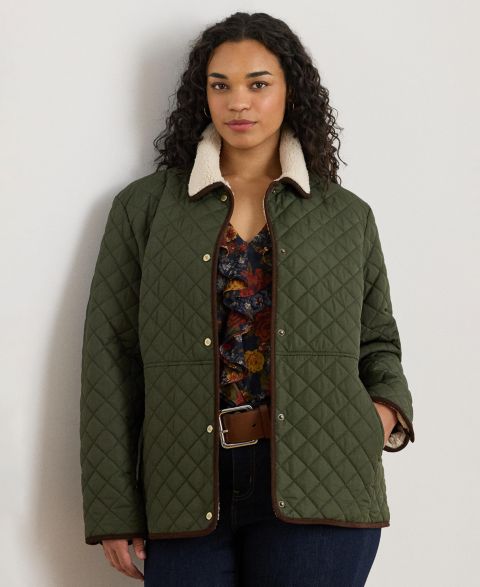 Женские куртки Lauren Ralph Lauren Plus Size Faux-Sherpa-Collar Quilted Jacket, Created for Macy's