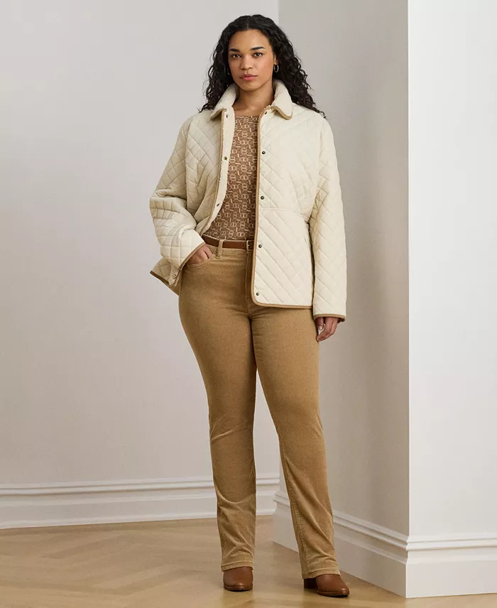Plus Size Faux-Sherpa-Collar Quilted Coat - thumbnail 3