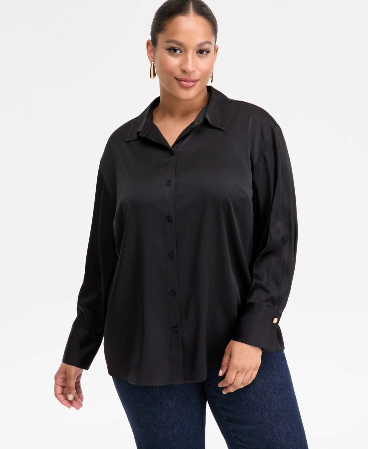 I.n.c. International Concepts Plus Size Satin Silky Shirt, Macy's Exclusive