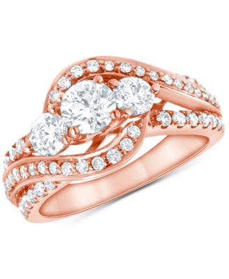 Macy's - Diamond Three Stone Swirl Engagement Ring (1-3/8 ct. t.w.) in 14k Rose Gold