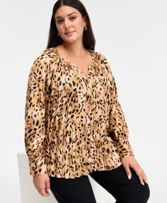 Plus Size Printed Pleated Blouse, Macy's Exclusive