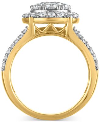 Diamond Halo Cluster Multirow Engagement Ring (2 ct. t.w.) in 14k Two-Tone Gold