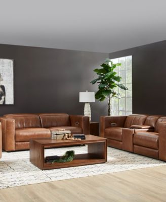 Austin 84" Chestnut Leather Power Reclining Loveseat with Console