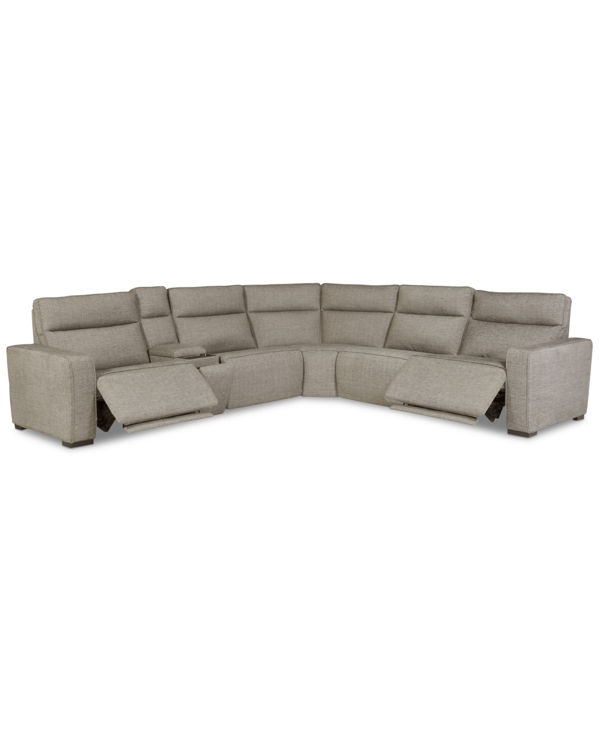 Macy's Miren 6-pc. Fabric Sectional With 3 Power Headrest Recliners With Console, Exclusively At  In Neutral