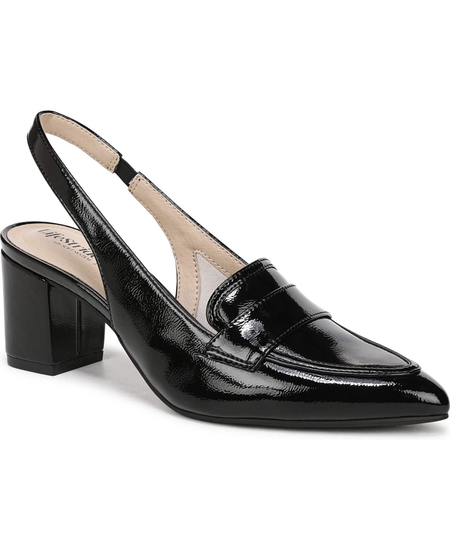 Женские туфли LifeStride Angel Pointed Toe Block Heel Slingback Pumps, цвет: Чёрный искусственная лаковая кожа — фото 1