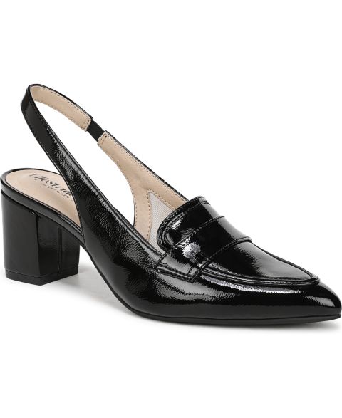 Женские туфли LifeStride Angel Pointed Toe Block Heel Slingback Pumps, цвет: Чёрный искусственная лаковая кожа