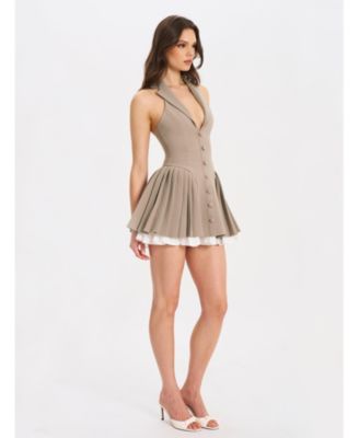 Women's Hazel Brown Preppy Halter Neck Pleated Mini Dress