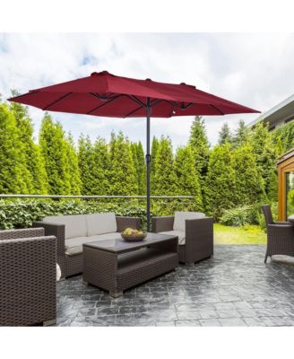 Outsunny Extra Large 15ft Patio Umbrella, Double-Sided Outdoor Umbrella with Crank Handle and Air Vents for Backyard, Deck, Pool, Market, Wine Red