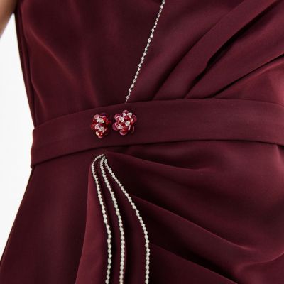 Ruffle Pleated Gown with Rhinestone Embellishment