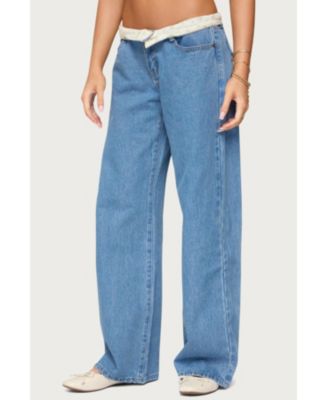 Women's Floral Foldover Low Rise Jeans