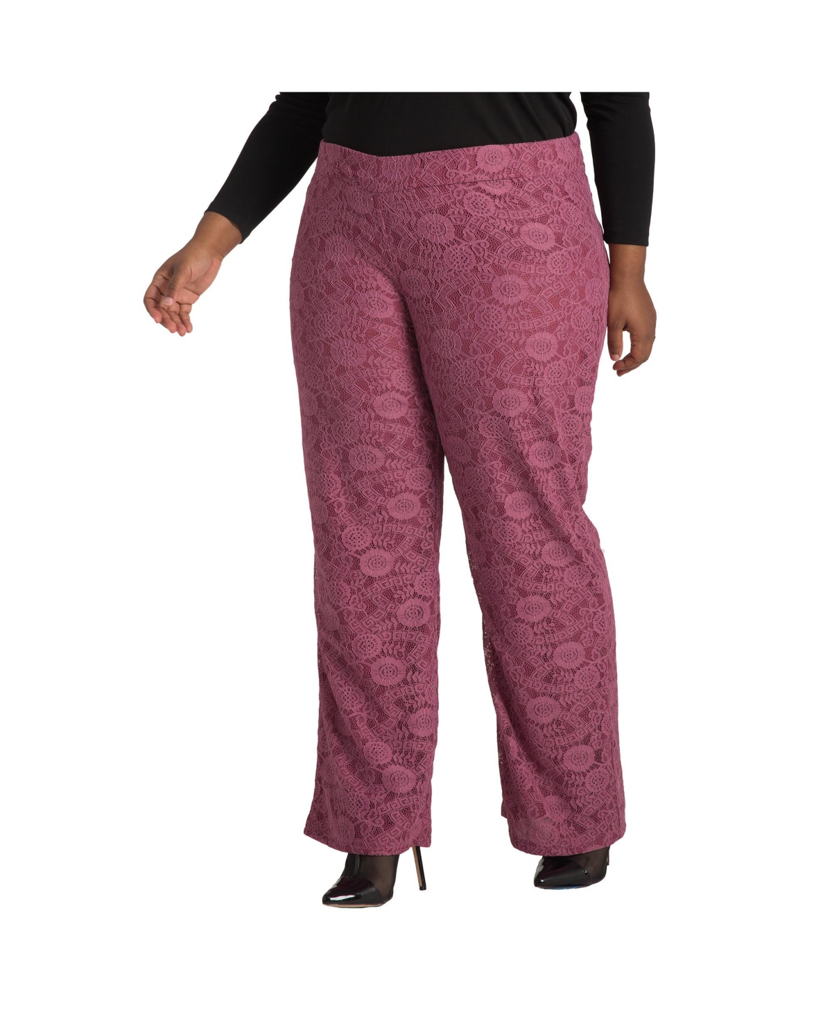 Plus Size Lace Wide Leg Pants - Raspberry