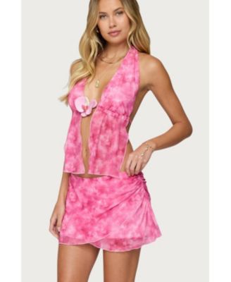 Women's Tiedye Mesh Split Front Backless Top