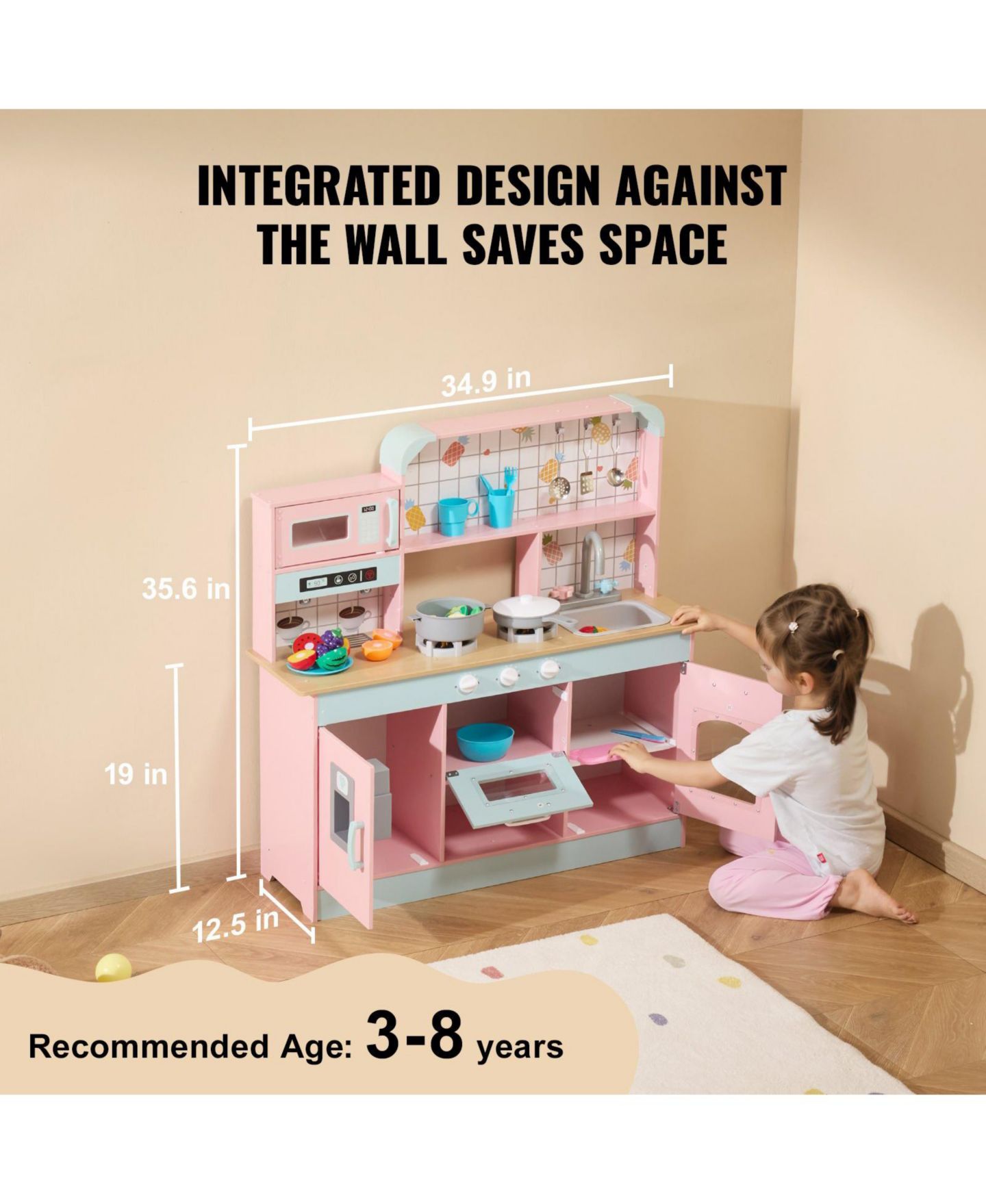 Детский игровой набор Slickblue Kids Kitchen Pretend Cooking 24-Piece Playset, от 3 лет, цвет: Розовый — фото 3