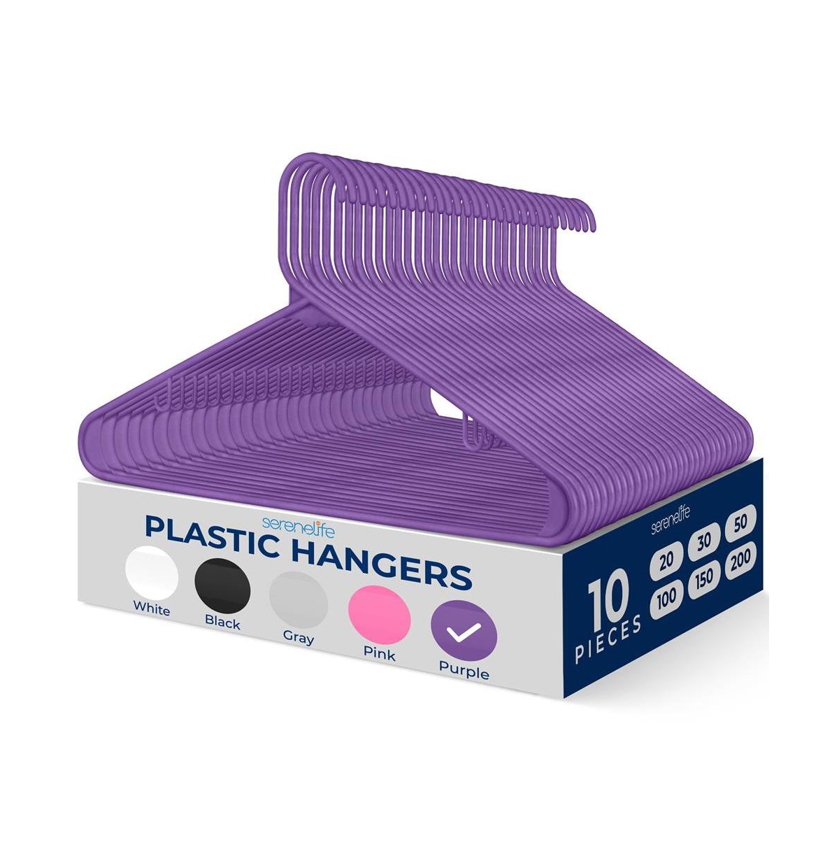 10 Pcs. Plastic Hangers - Non-Slip, Sturdy, and Heavy Duty Coat Set with 360&#xB0; Swivel Hook for Clothes (Purple) - Purple