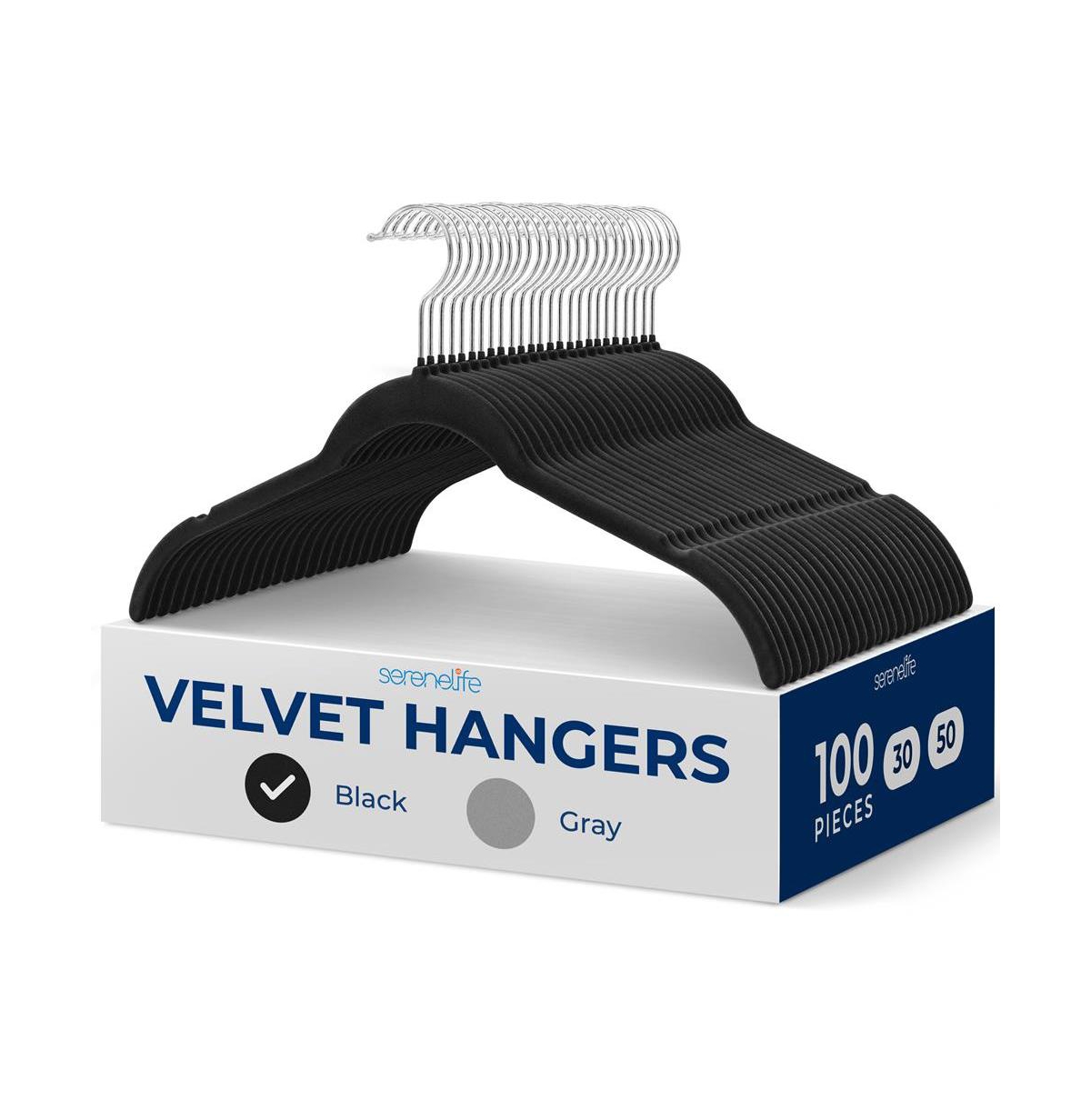 100-Piece Velvet Shirt Hangers - Non-Slip, Sturdy, Space Saving and Heavy Duty Coat Set with 360&#xB0; Swivel Hook for Clothes (Black - Bla