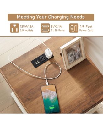Nightstand 18 Inch with Charging Station,USB Ports,Antique White