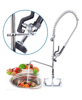 Commercial Restaurant Pull Down 2-Handle Wall Mount Pre-Rinse Spray Utility Kitchen Faucet in Polished Chrome