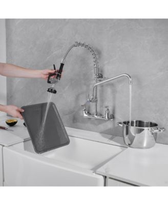 Commercial Restaurant Pull Down 2-Handle Wall Mount Pre-Rinse Spray Utility Kitchen Faucet in Polished Chrome