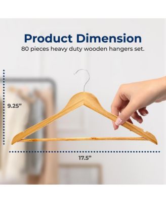 80-Pack Solid Wooden Hangers &amp;#x2013; Heavy Duty Natural Wood with 360&amp;#xB0; Swivel Hook, Shoulder Notches &amp; Pants Bar &amp;#x2013; Space-Saving Design for Suits, Jackets, Dresses, Shirts &amp; More