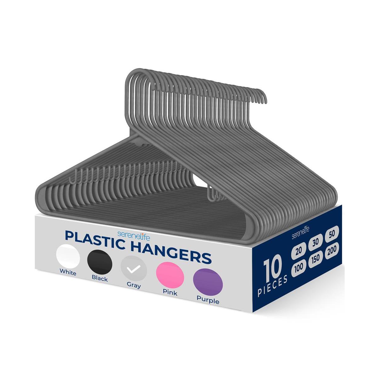 10 Pcs. Plastic Hangers - Non-Slip, Sturdy, and Heavy Duty Coat Set with 360Â° Swivel Hook for Clothes (Grey) - Grey