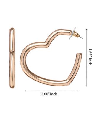 Open Heart Thin Wire Hoop Earrings in Gold