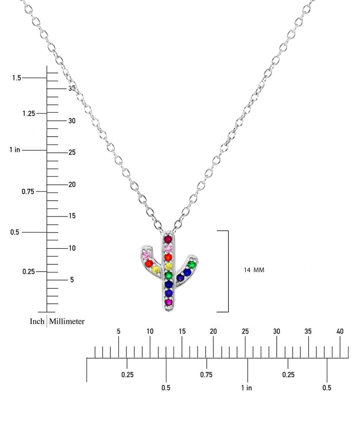 Macy's Cubic Zirconia Multicolor Cactus 18" Pendant Necklace In Silver