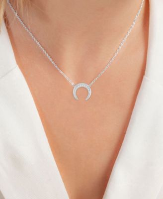 Cubic Zirconia Crescent Moon Pendant Necklace in Sterling Silver, 16" + 2" extender