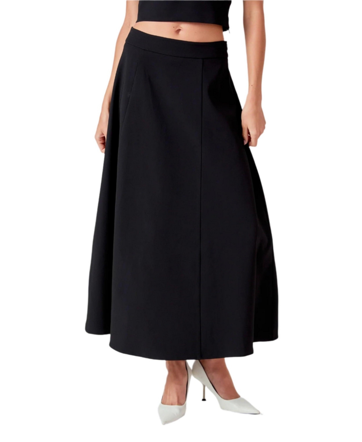 Women's Flare A Line Midi Skirt - Black