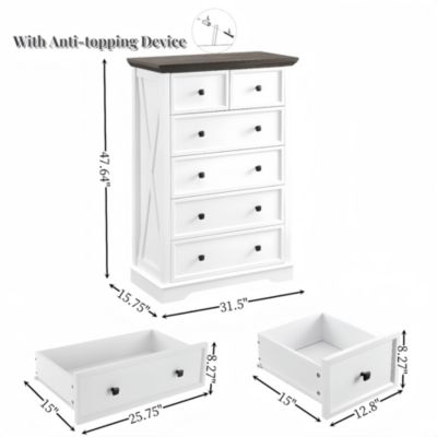 Freestanding Bathroom Cabinet Clothes Storage with 6 Drawers