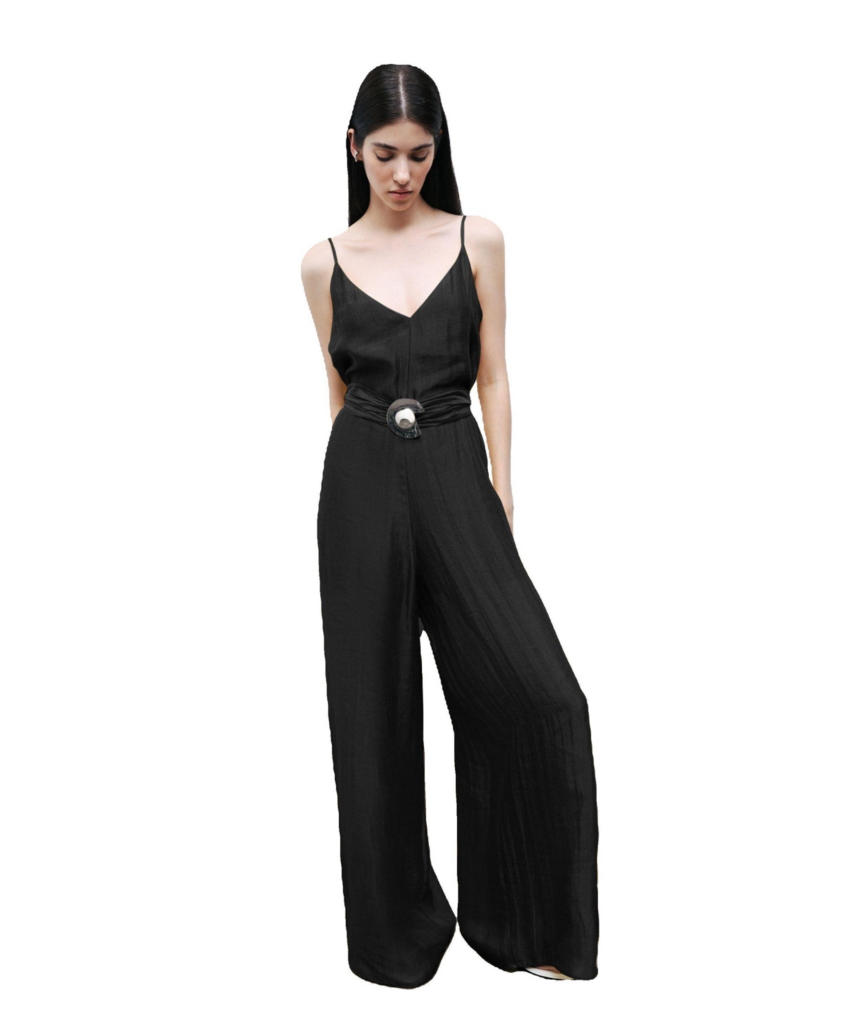 Women's Metal Accessory Overalls - Black