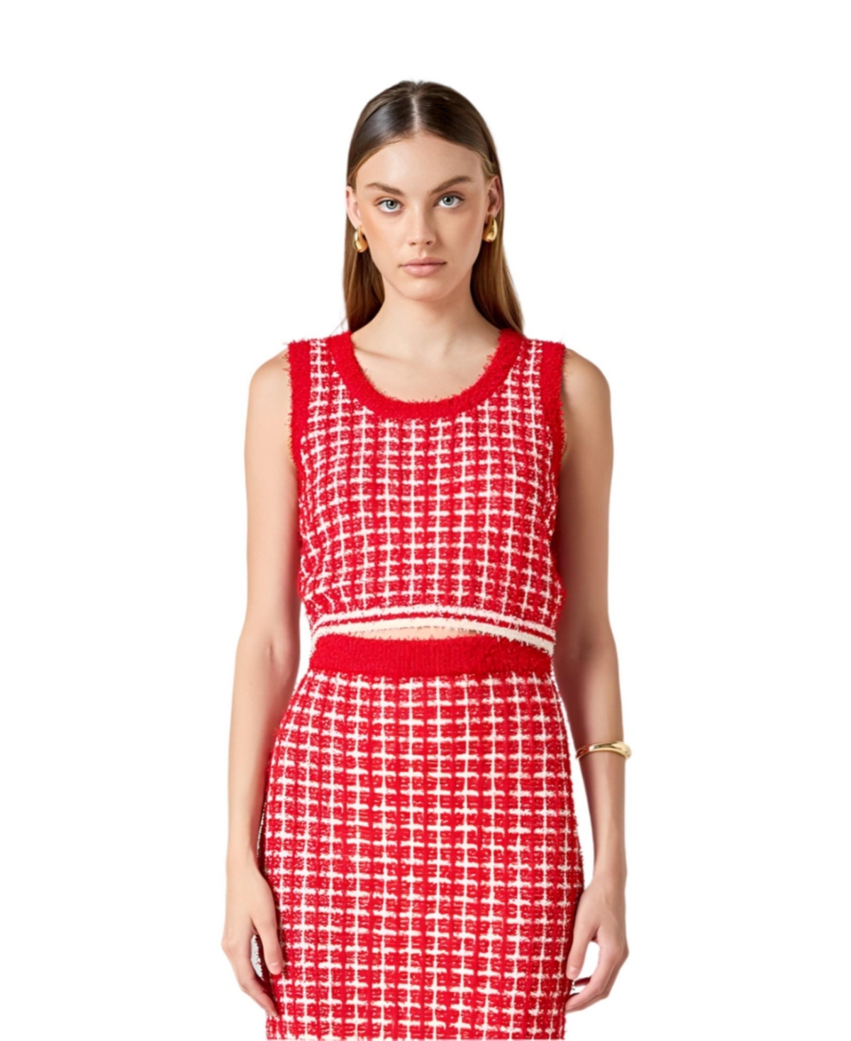 Knit Crop Top - Red/cream