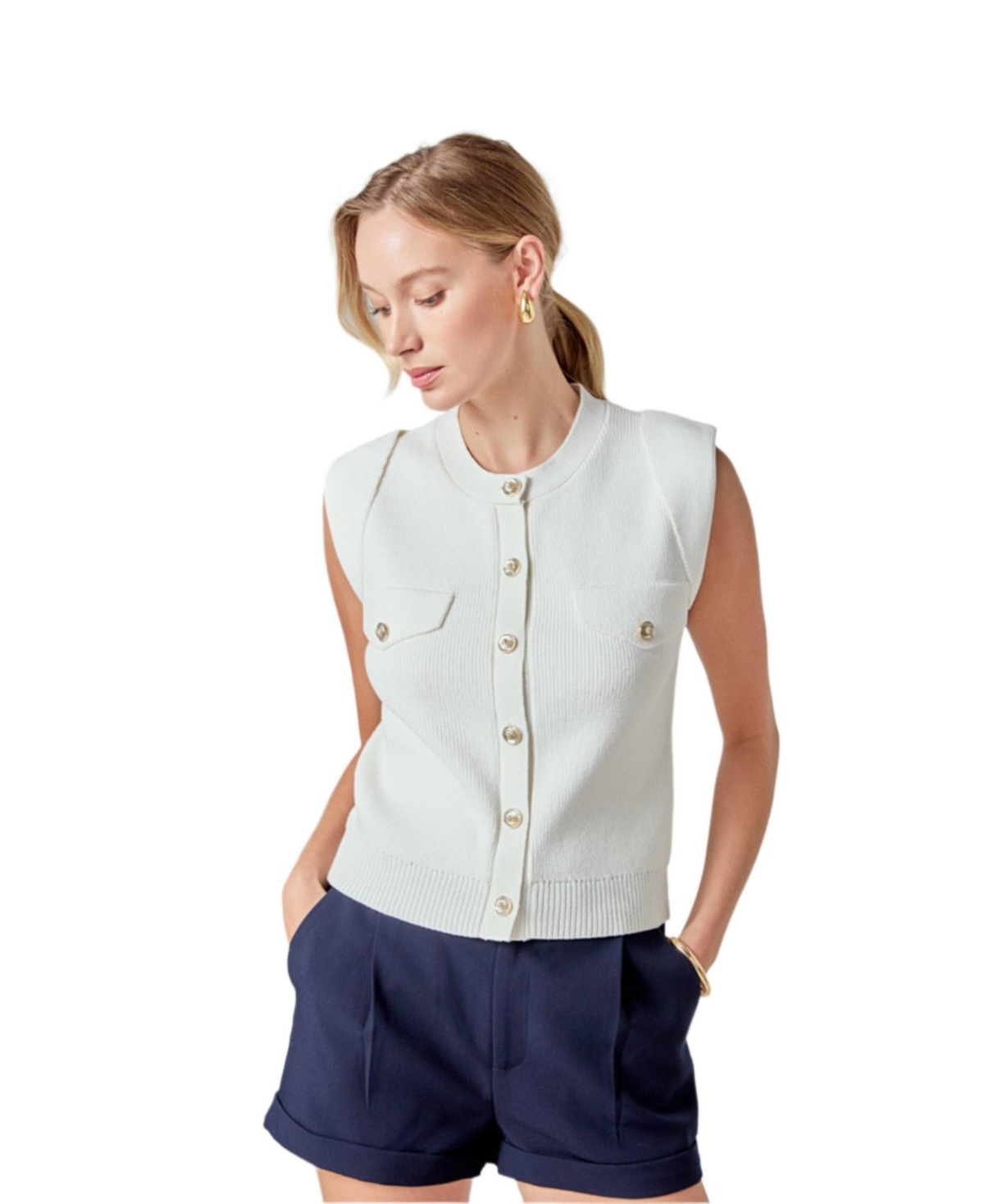 Women's Button-Up Sweater Vest - White