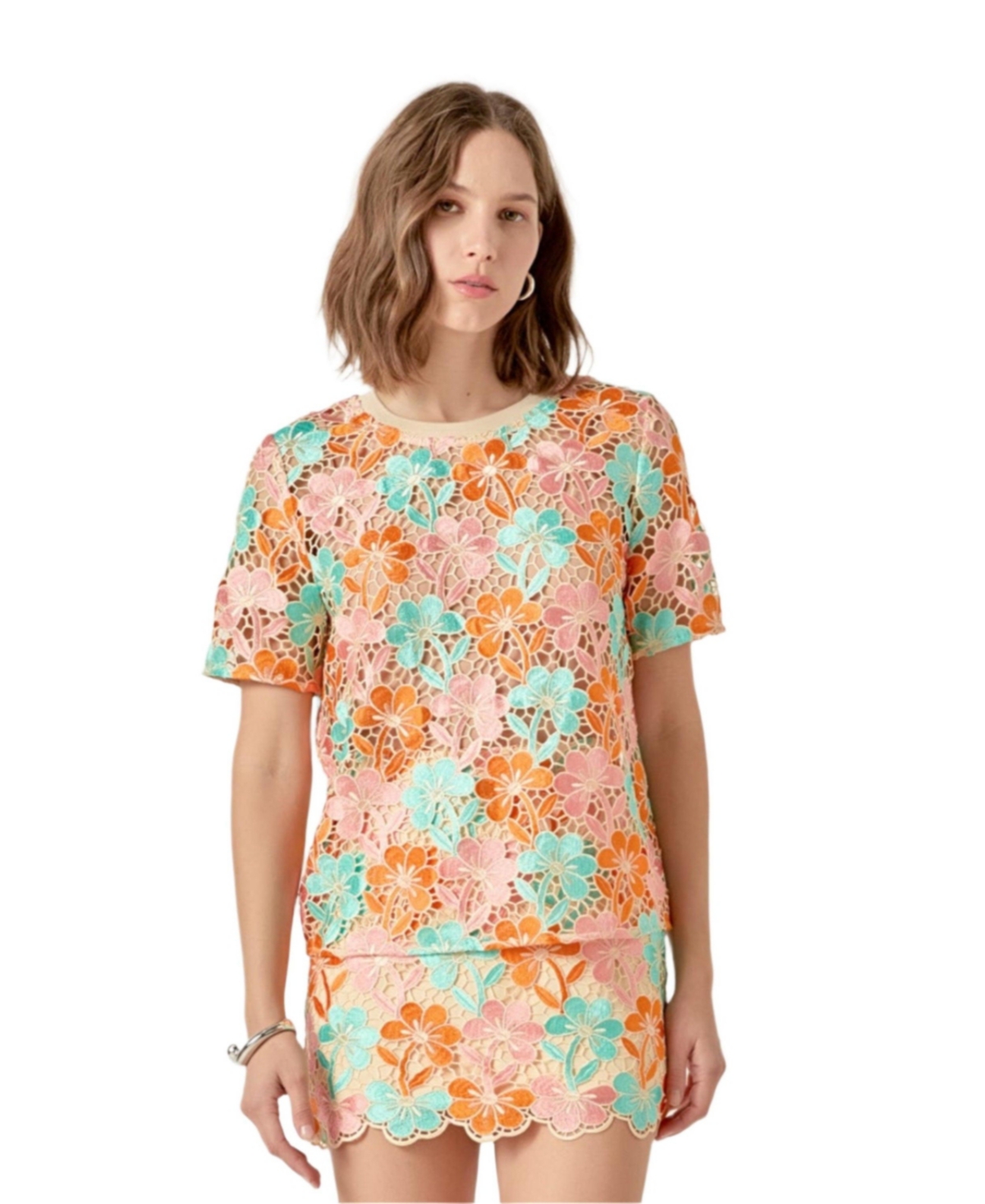 Women's Floral Short Sleeve Top - Multi