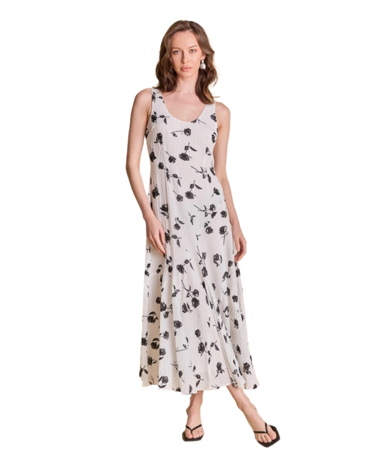 Women's Floral Print Chiffon Maxi Dress - White/black