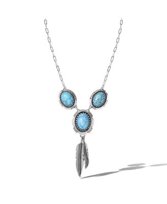 Turquoise & Feather Pendant Necklace in Antique Silver