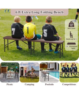 2PCS 6 ft Plastic Folding Bench Portable Fold-in-Half Seat w/ 1320 LBS Capacity