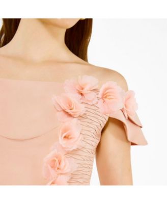 Women's Lace Cutout Floral Embellished Off-The-Shoulder Crepe Gown